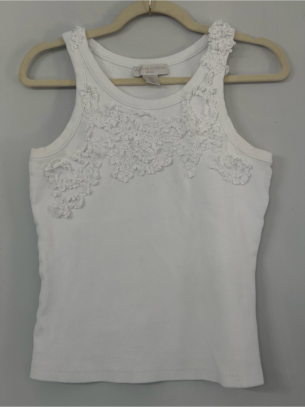 Caroline Constas New York White Ribbed Floral Appliqué Cotton Summer Tank Top - Picture 3 of 10
